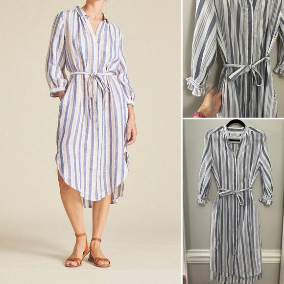 Trovata Birds of Paradise Coastal Minimalist Lagenlook Pocket Midi Shirt Dress S - Picture 1 of 11